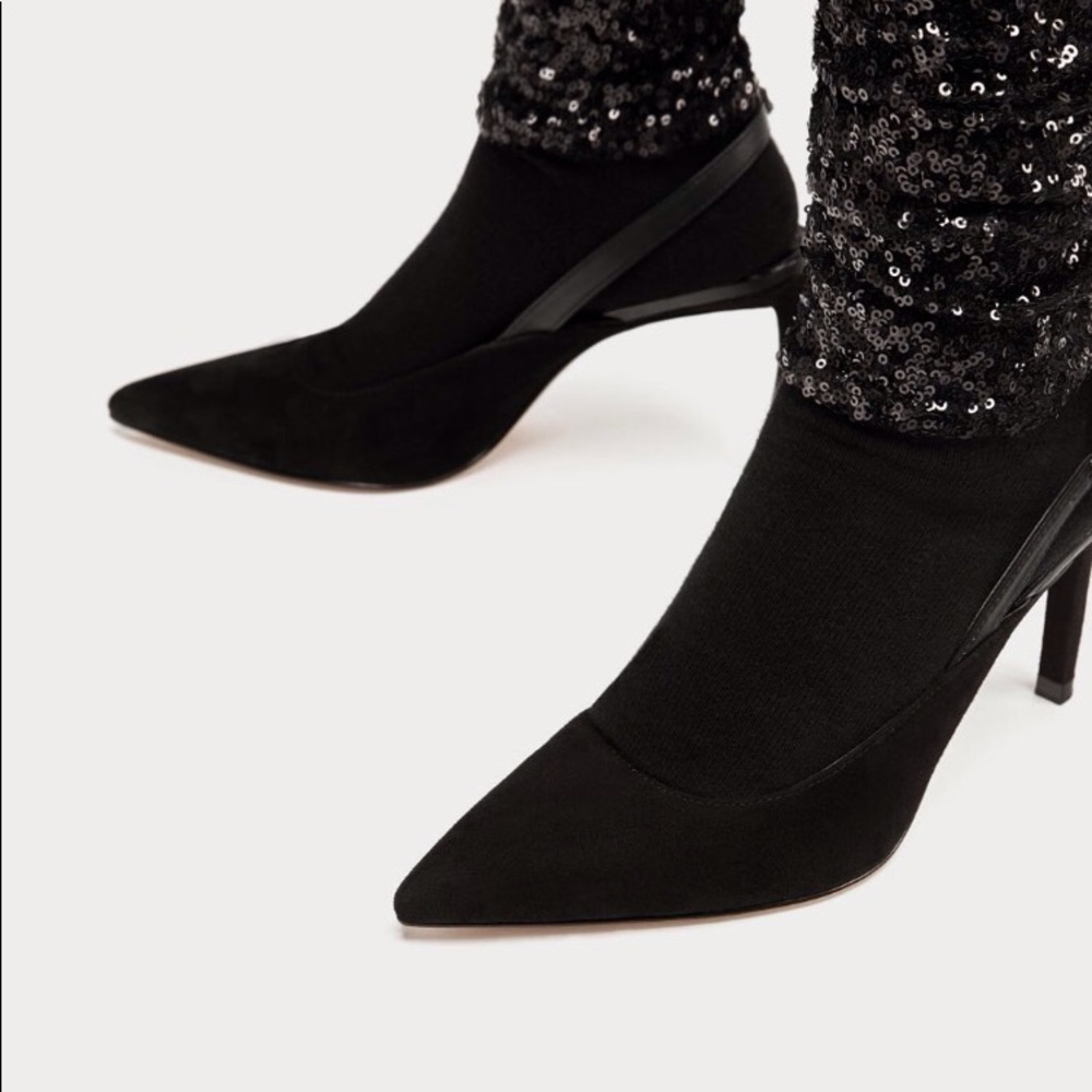 Black slingback shoes real leather withsequin sock